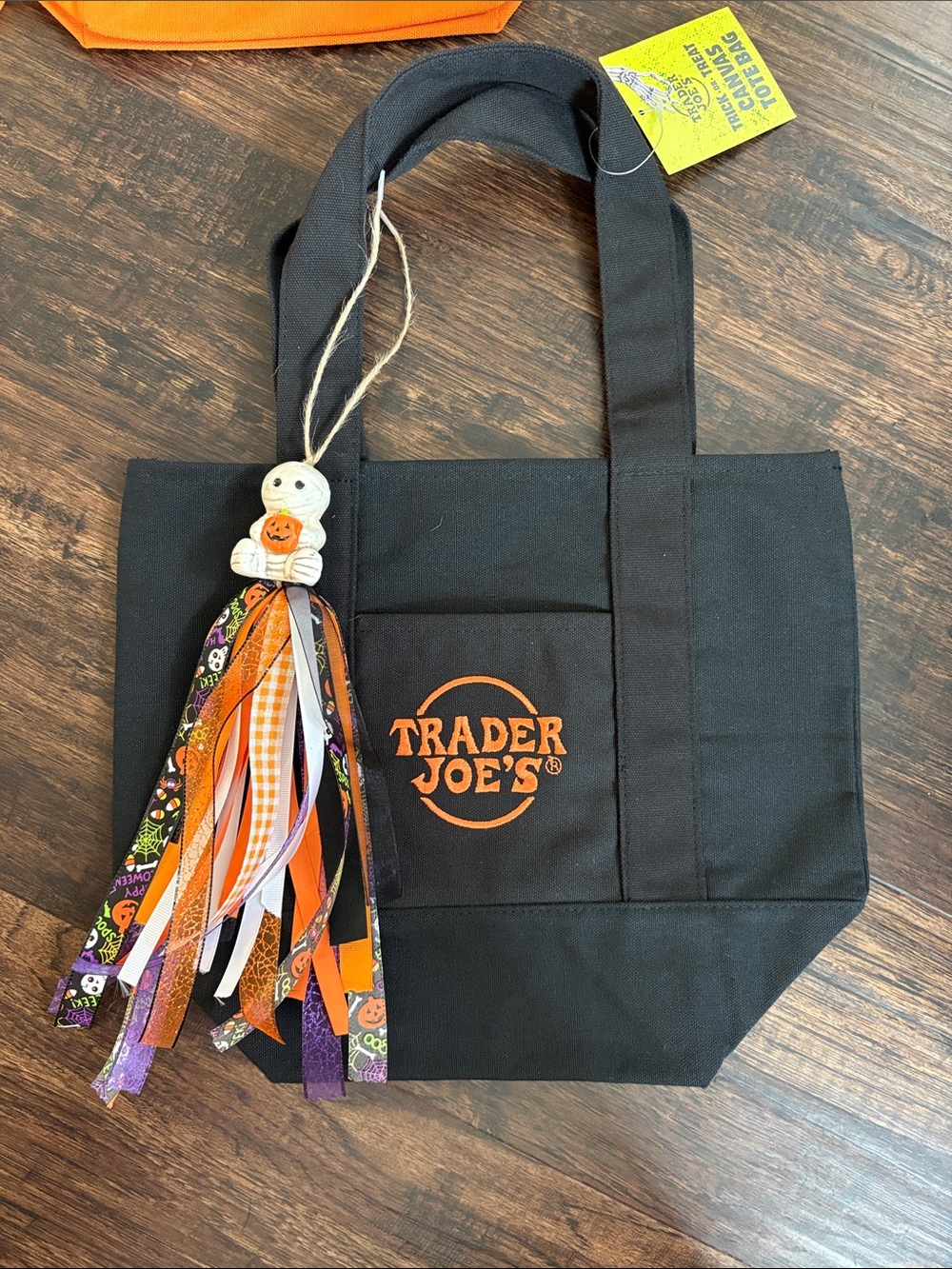 Trader Joe’s Black Tote Bag with Halloween Ribbon Charm